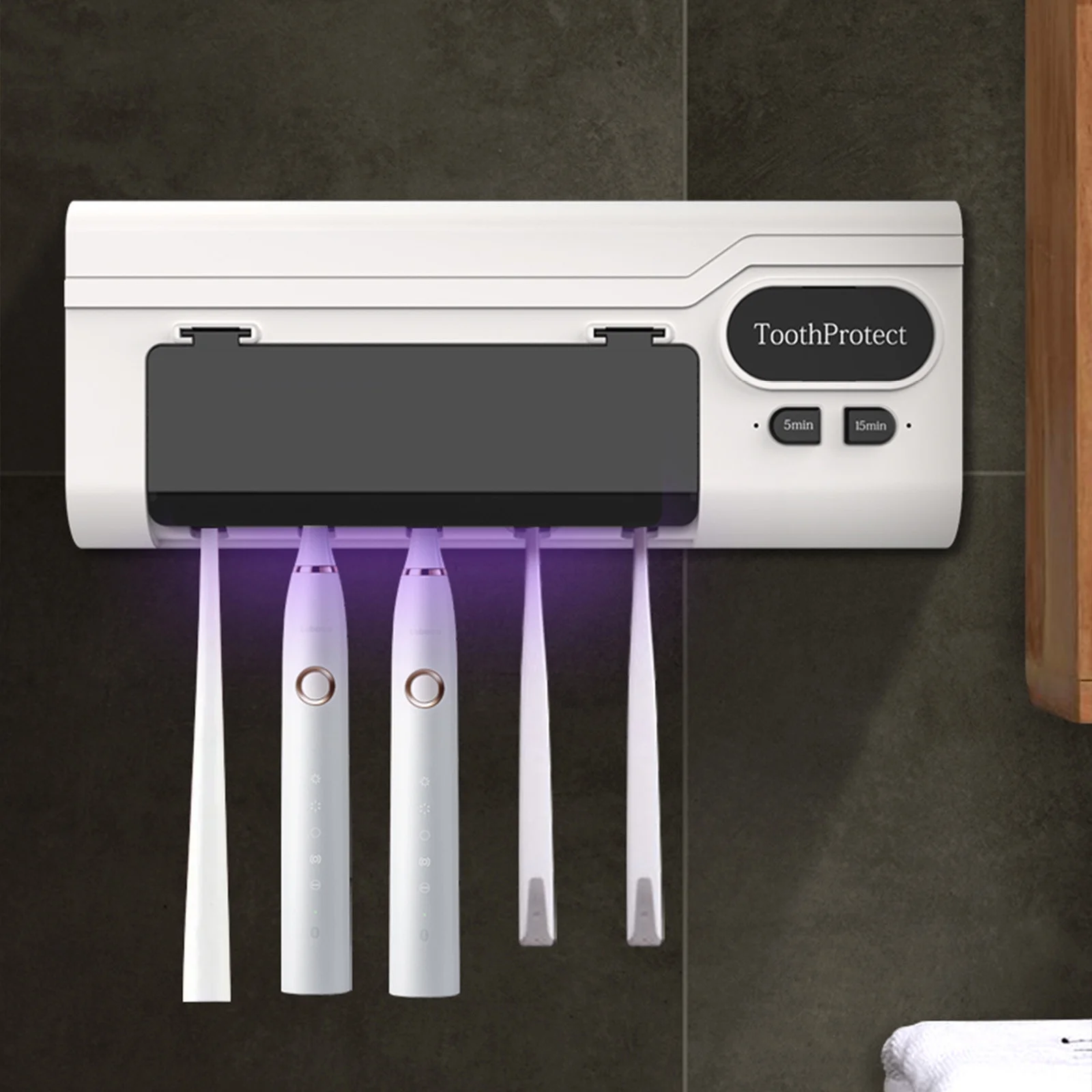 ⁦Désinfectant et support de brosse à dents intelligent rechargeable 5 emplacements - حامل فرش الأسنان⁩ - الصورة ⁦4⁩