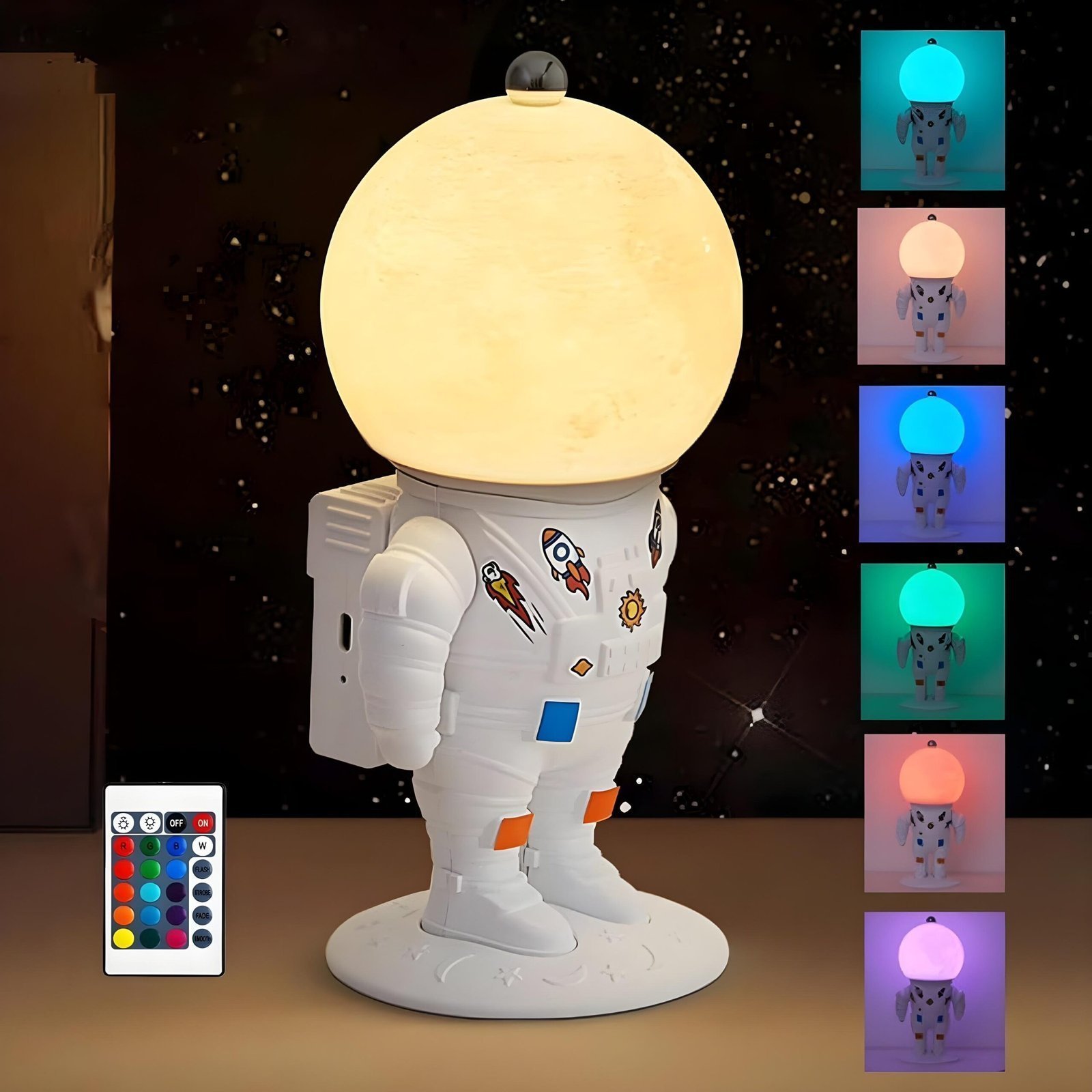 Lampe Astronaute lunaire avec télécommande et LED 16 couleurs – مصباح رجل الفضاء