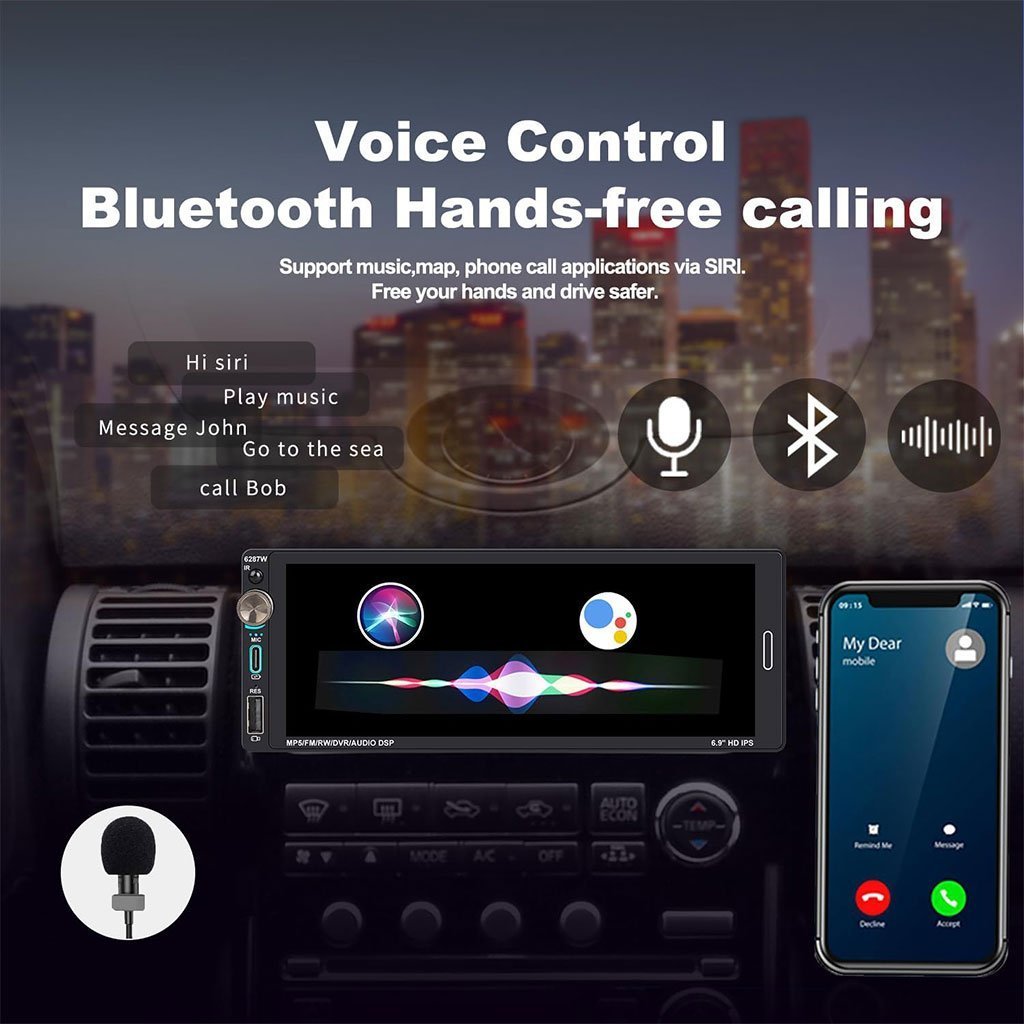 Autoradio 1 DIN avec écran Tactile de 6,9 Pouces Compatible avec Apple CarPlay Wireless/Android Auto - جهاز راديو سيارة - الصورة 5