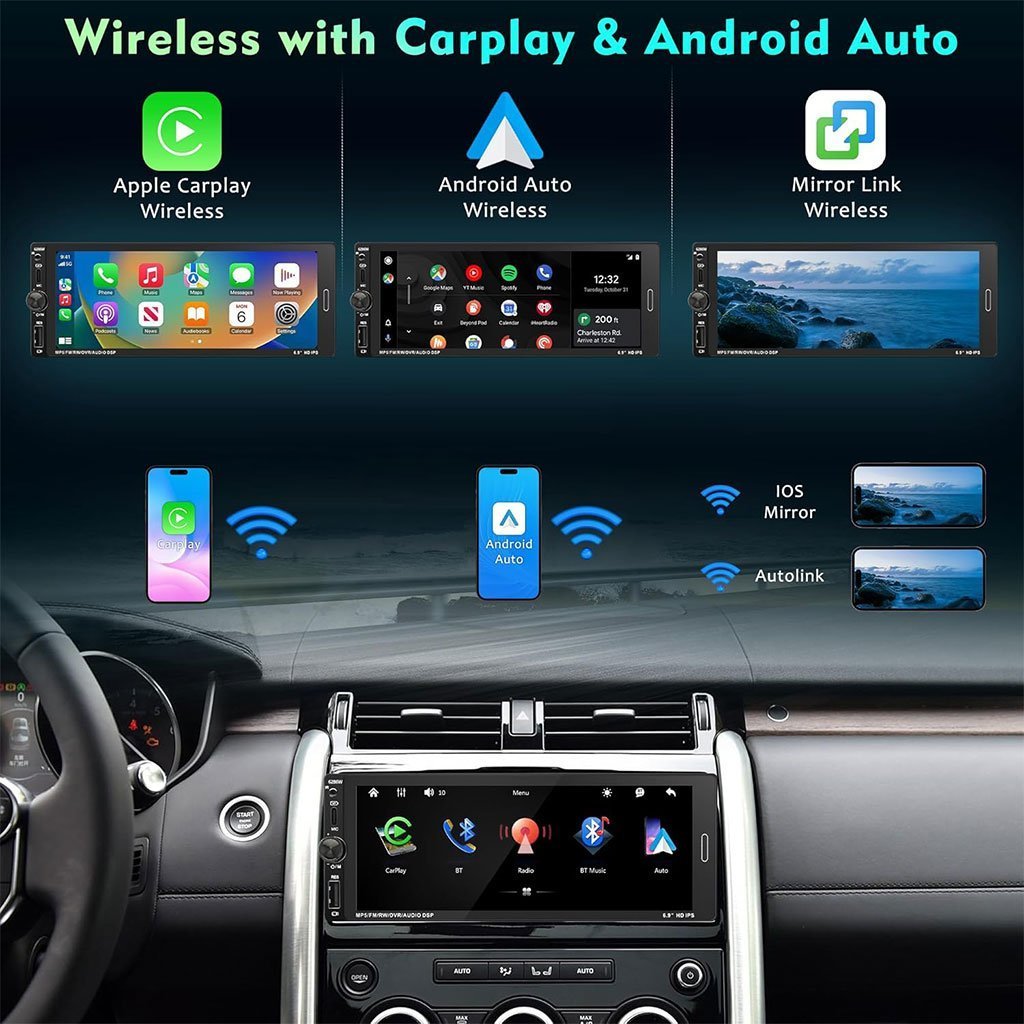 Autoradio 1 DIN avec écran Tactile de 6,9 Pouces Compatible avec Apple CarPlay Wireless/Android Auto - جهاز راديو سيارة - الصورة 6