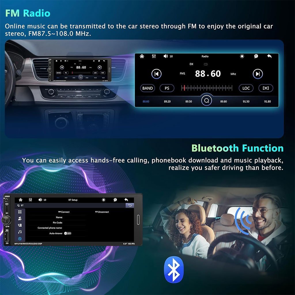 Autoradio 1 DIN avec écran Tactile de 6,9 Pouces Compatible avec Apple CarPlay Wireless/Android Auto - جهاز راديو سيارة - الصورة 7
