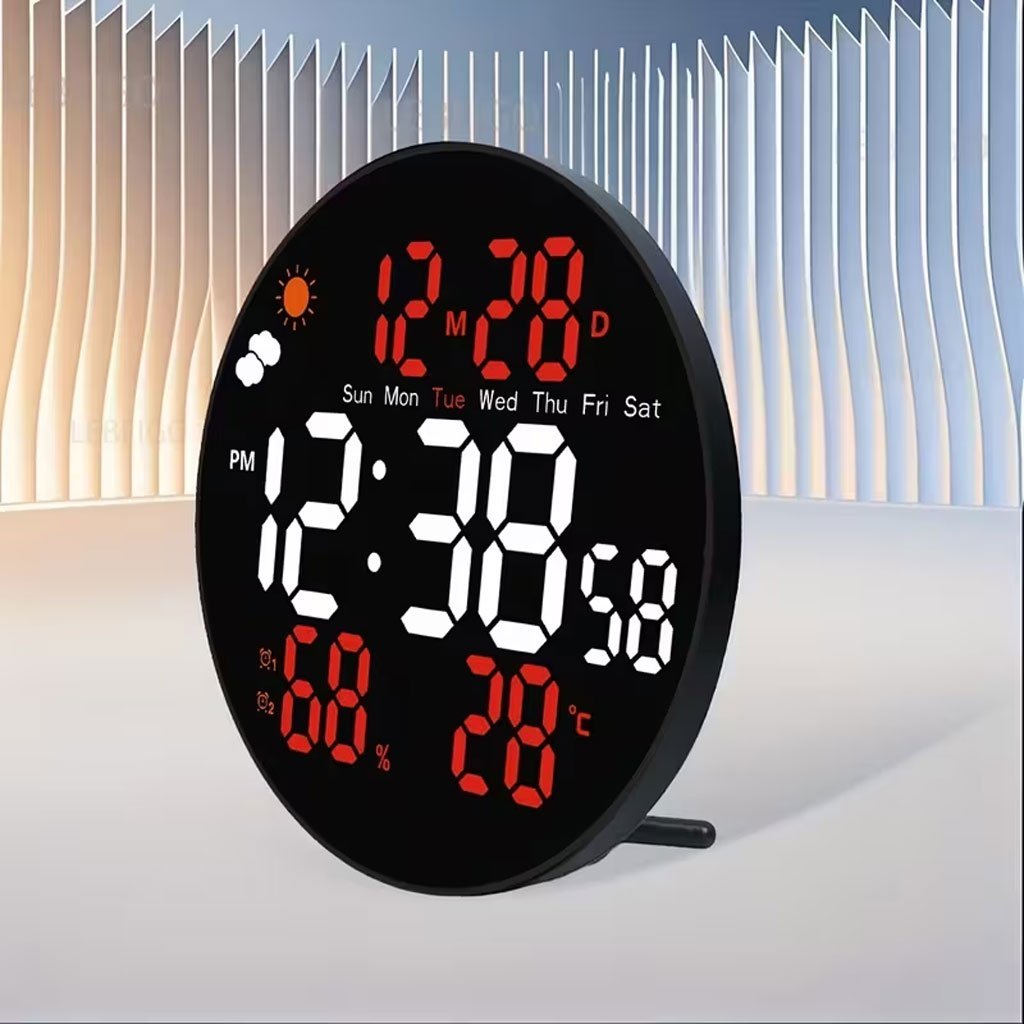 ⁦Horloge murale ronde avec télécommande et grand écran LED numérique DS-3853L - ساعة حائط دائرية تعمل بجهاز تحكم عن بعد مزودة بإضاءة رقمية⁩ - الصورة ⁦2⁩