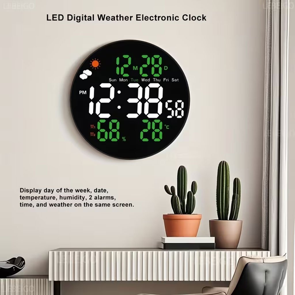 ⁦Horloge murale ronde avec télécommande et grand écran LED numérique DS-3853L - ساعة حائط دائرية تعمل بجهاز تحكم عن بعد مزودة بإضاءة رقمية⁩ - الصورة ⁦3⁩