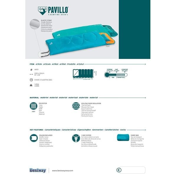 ⁦Pavillo Sac de Couchage Confortable avec Oreiller Gonflable 205x90cm Bestway 68101 - حقيبة نوم مريحة مع وسادة هوائية⁩ - الصورة ⁦4⁩