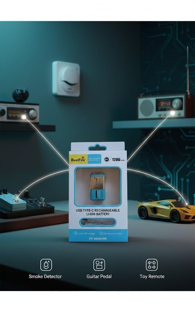 Pile rechargeable USB type C 9V 1200mWh en lithium BestFire - بطارية ليثيوم قابلة لإعادة الشحن - الصورة 6