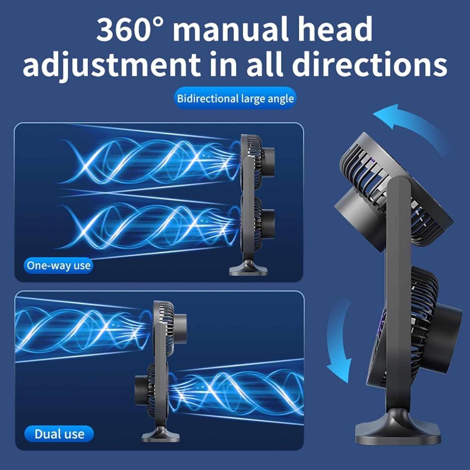 ⁦Ventilateur de Bureau Double Tête Rechargeable USB - مروحة المكتب المكتبية المزدوجة بـ 3 سرعات⁩ - الصورة ⁦7⁩