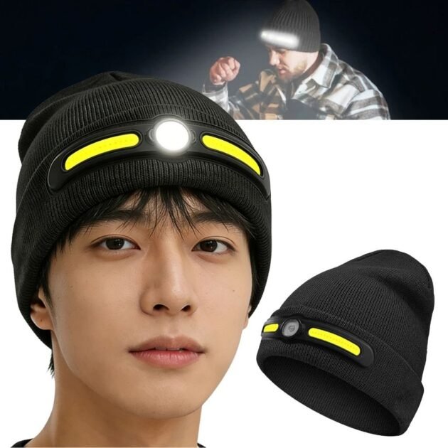 Bonnet d’hiver COB Headlight pour camping et randonnée – قبعة شتوية مزودة بمصباح أمامي