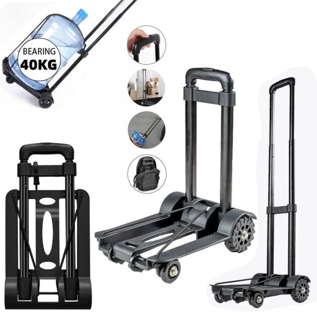 Chariot de manutention pliable et léger à 2 roues avec cordes élastiques – عربة خفيفة الوزن وقابلة للطي ذات عجلتين مع حبال مرنة