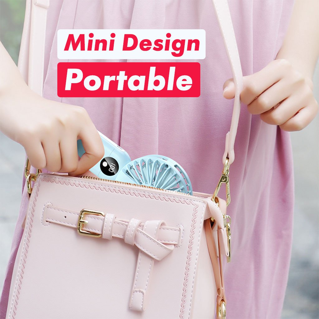 ⁦Mini ventilateur portable avec batterie 2400 mAh, léger, 3 vitesses, base mobile مروحة المحمولة بثلاث سرعات ومنفذ USB⁩ - الصورة ⁦5⁩