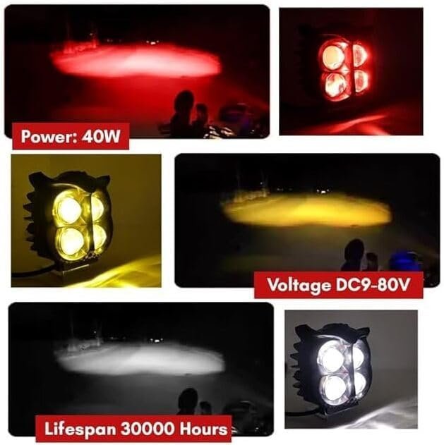 ⁦Projecteur Antibrouillard LED Forme Chouette 40W - Éclairage Jaune/Blanc ET Devil Eye Rouge - مصابيح ضباب ليد بتصميم عين البومة⁩ - الصورة ⁦4⁩