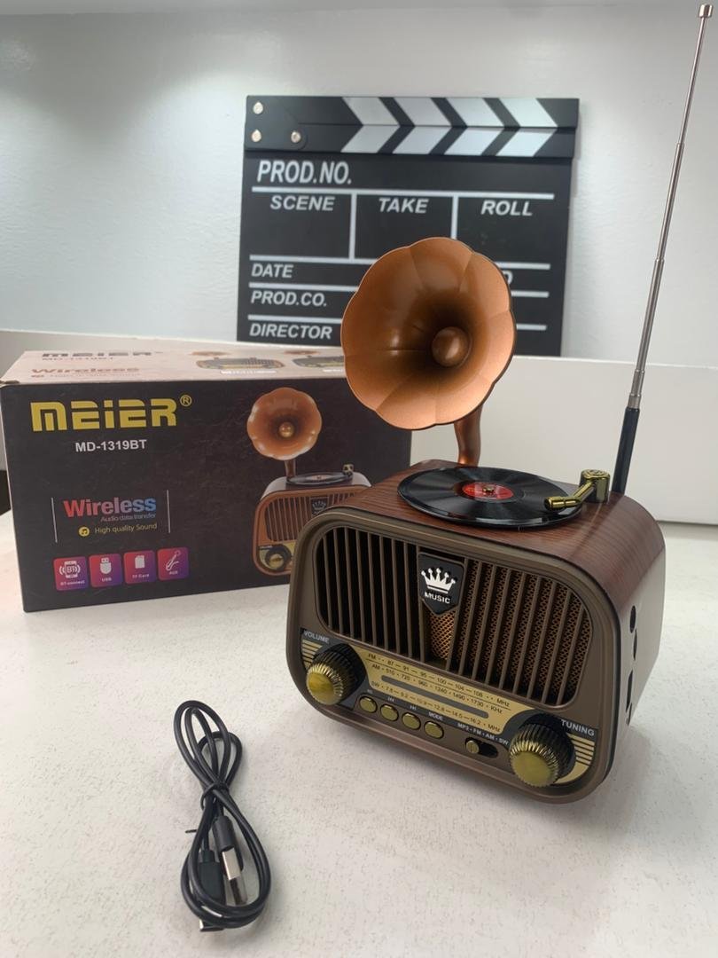Radio rétro sans fil Bluetooth FM AM SW avec USB TF MD-1319BT – مكبر صوت بلوتوث على شكل راديو - الصورة 2