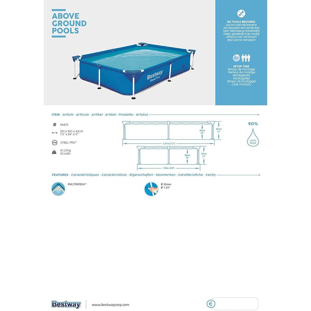⁦Steel Pro™ Piscine Rectangulaire 221 x 150 x 43cm Bestway 56401⁩ - الصورة ⁦7⁩