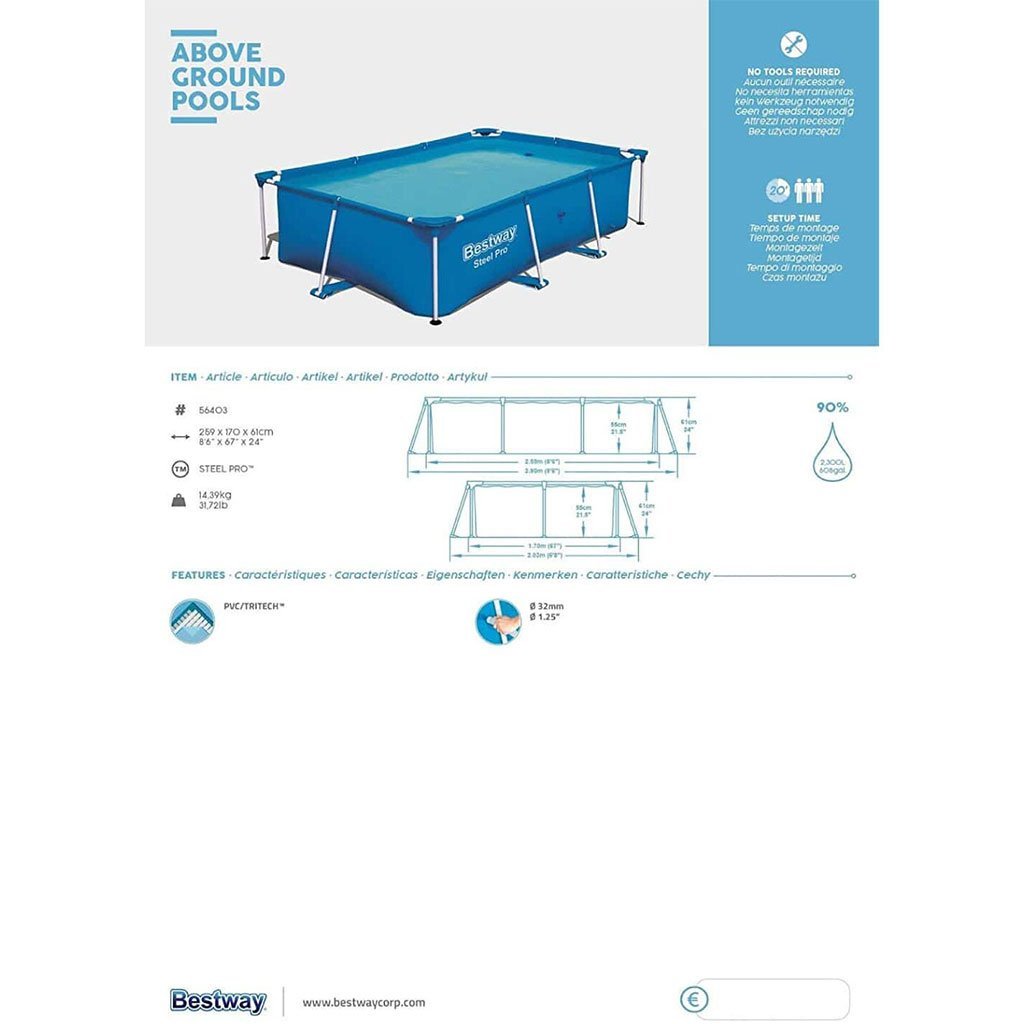 ⁦Steel Pro™ Piscine Rectangulaire 259 x 170 x 61cm Bestway 56403⁩ - الصورة ⁦4⁩