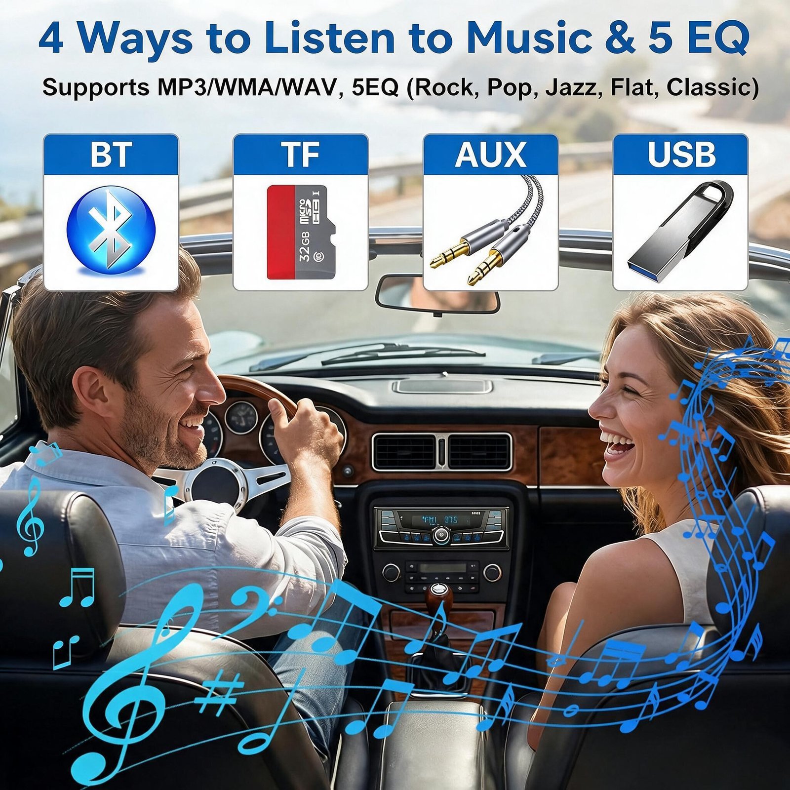 Autoradio Bluetooth 1-DIN avec Égaliseur DSP et Éclairage 7 Couleurs SP0707 - راديو سيارة بلوتوث مع ميزان صوت وإضاءة 7 ألوان - الصورة 6
