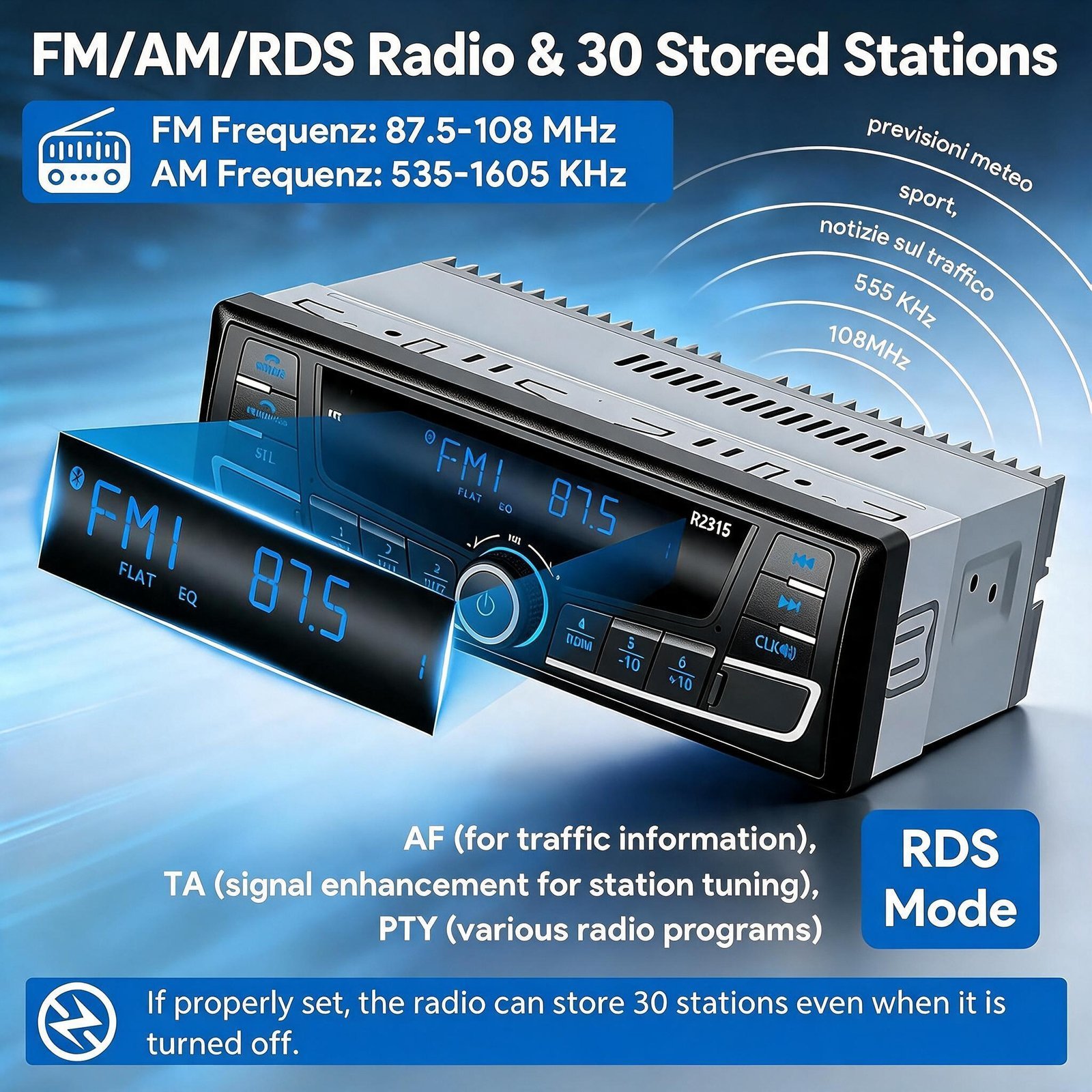 Autoradio Bluetooth 1-DIN avec Égaliseur DSP et Éclairage 7 Couleurs SP0707 - راديو سيارة بلوتوث مع ميزان صوت وإضاءة 7 ألوان - الصورة 8