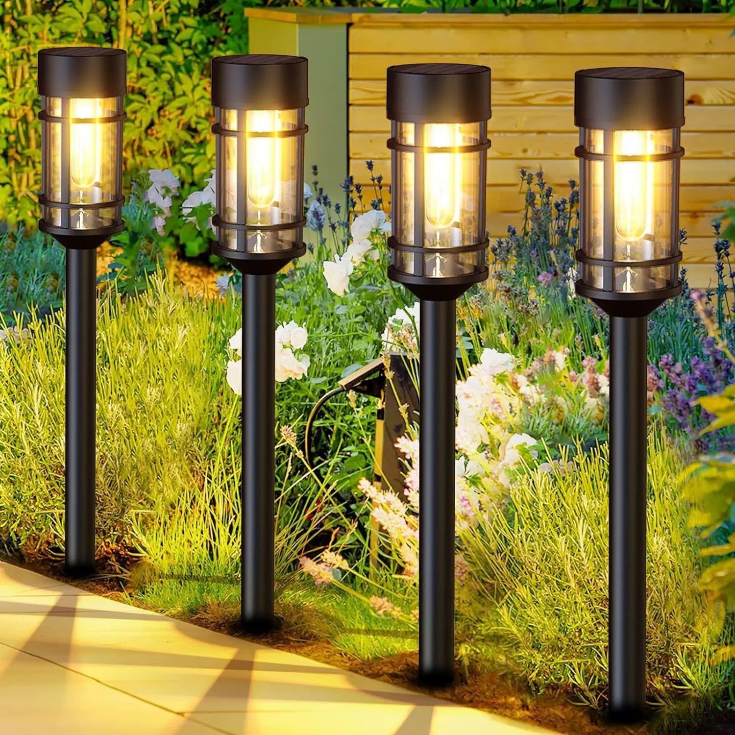 ⁦Éclairage Solaire de Jardin Extérieur avec Support Murale HW-1288B - مصابيح حدائق شمسية فاخرة إضاءة دافئة⁩ - الصورة ⁦10⁩