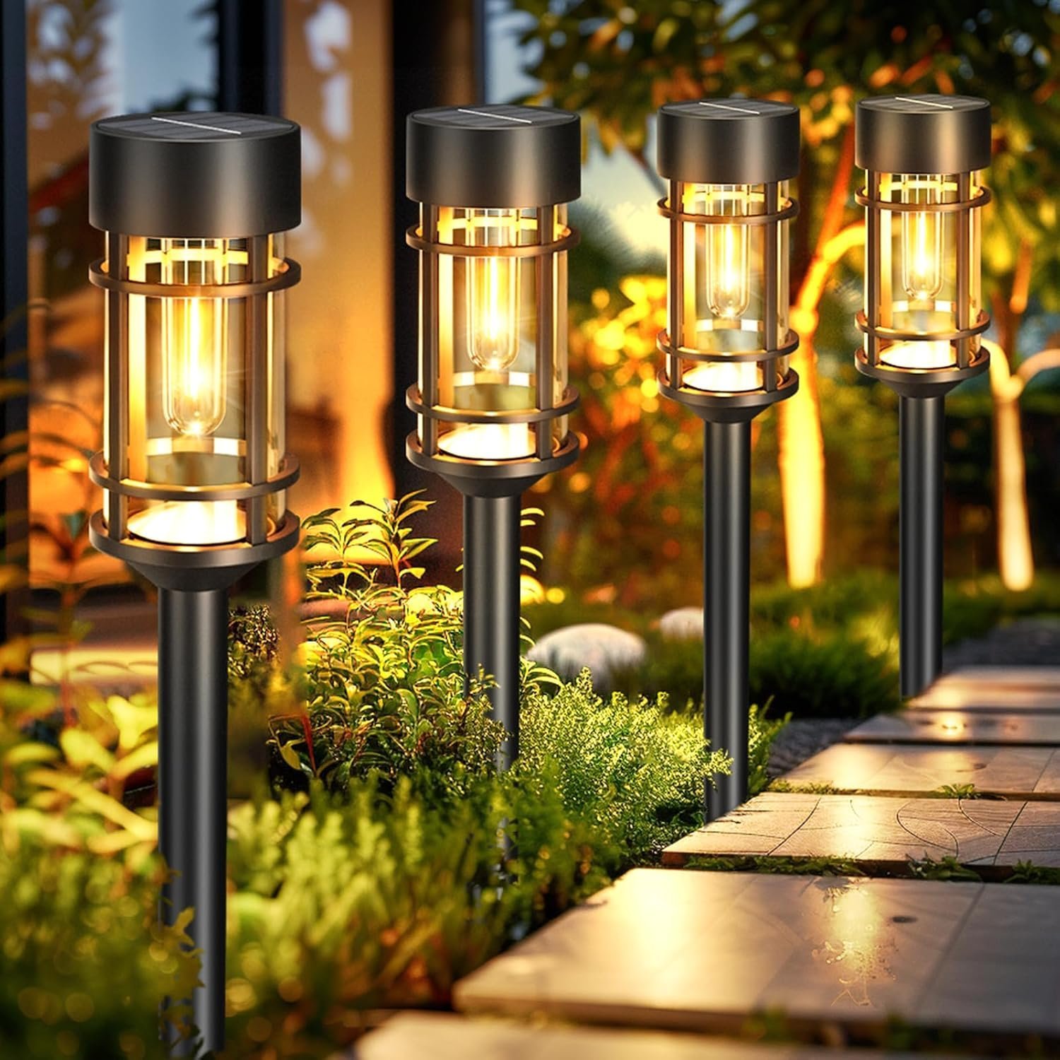 ⁦Éclairage Solaire de Jardin Extérieur avec Support Murale HW-1288B - مصابيح حدائق شمسية فاخرة إضاءة دافئة⁩ - الصورة ⁦6⁩