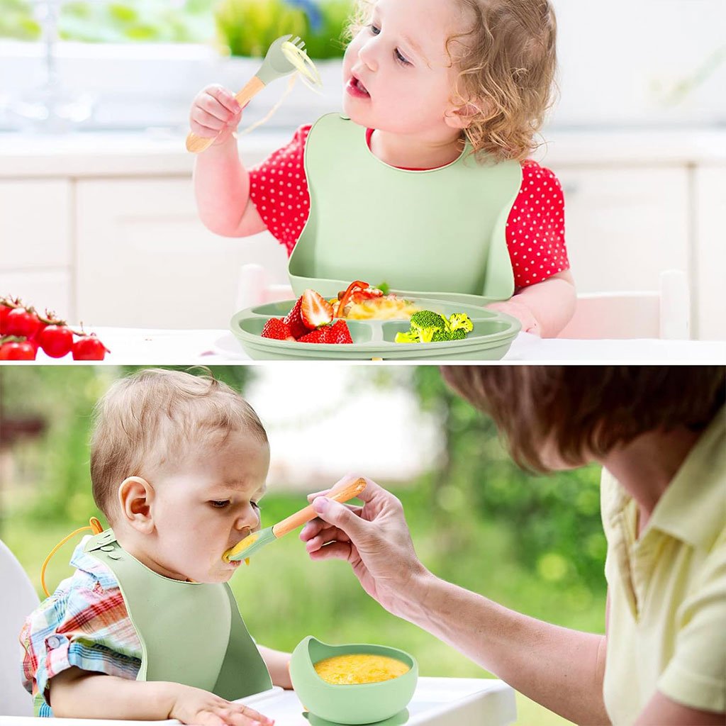 ⁦Lot de 6 accessoires d’alimentation en silicone pour bébé – طقم تغذية للأطفال⁩ - الصورة ⁦3⁩