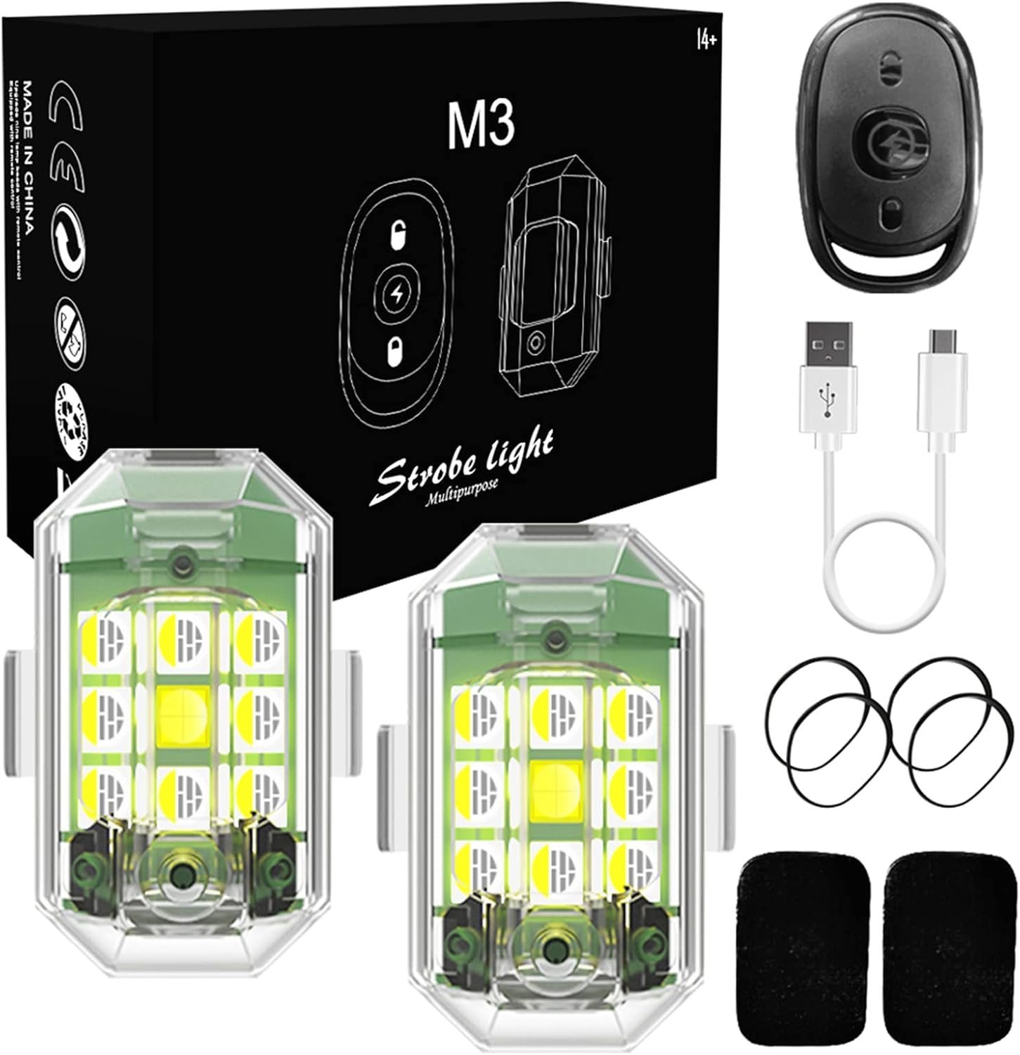 Mini Lumières LED Flash Anti-Collision avec Télécommande sans Fil 30 Modes 2Pcs - أضواء فلاش مع ريموت كنترول لاسلكي لسائقي الدراجات - الصورة 11