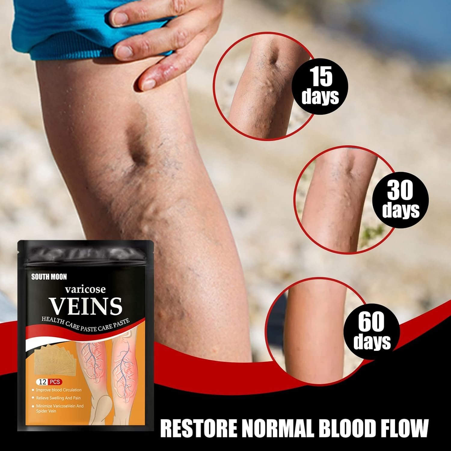 Patchs Herbales Anti-Varices Soulagement Douleur, Amélioration Circulation 12Pcs - لاصقات الأعشاب الطبيعية لعلاج الدوالي والدورة الدموية - الصورة 3