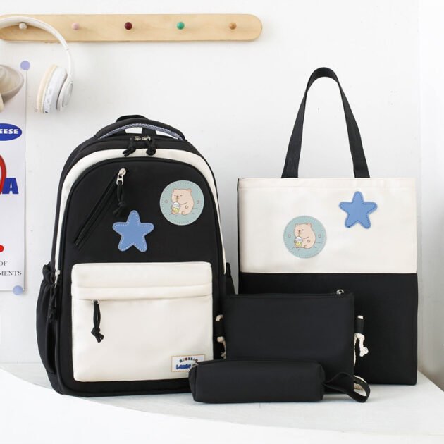 Sac à Dos Multifonctionnel Kawaii Grand Volume Imperméable et Résistant 4Pcs Noir SACKDS02N - حقيبة ظهر بعدة قطع بتصميم كاوايي