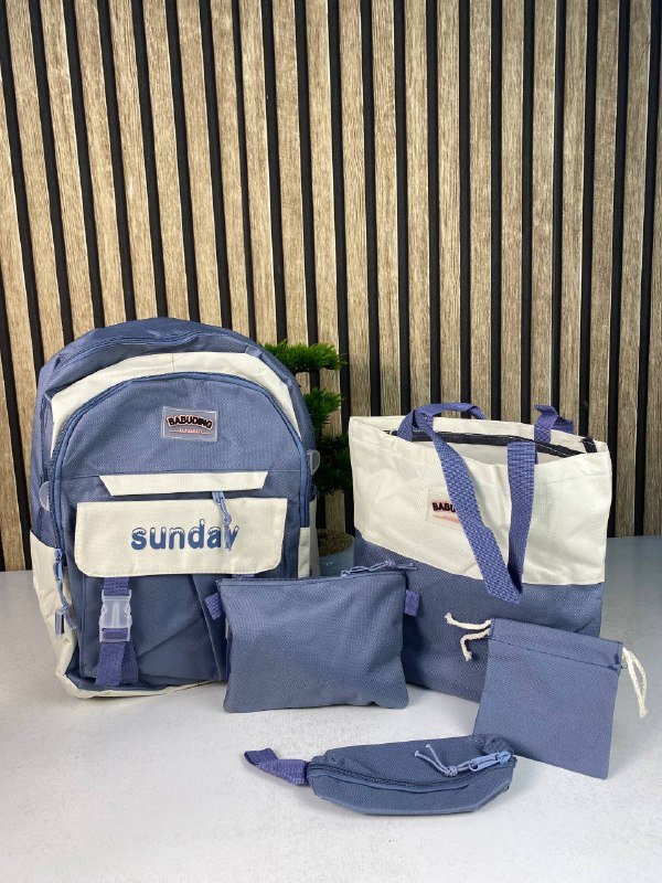 ⁦Sac à Dos Multifonctionnel Kawaii Grand Volume Imperméable et Résistant 5Pcs Bleu SACKDS14BL - حقيبة ظهر بعدة قطع بتصميم كاوايي⁩ - الصورة ⁦2⁩