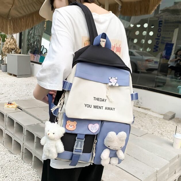 Sac à Dos Multifonctionnel Kawaii Grand Volume Imperméable et Résistant 5Pcs Noir SACKDS25N - حقيبة ظهر بعدة قطع بتصميم كاوايي