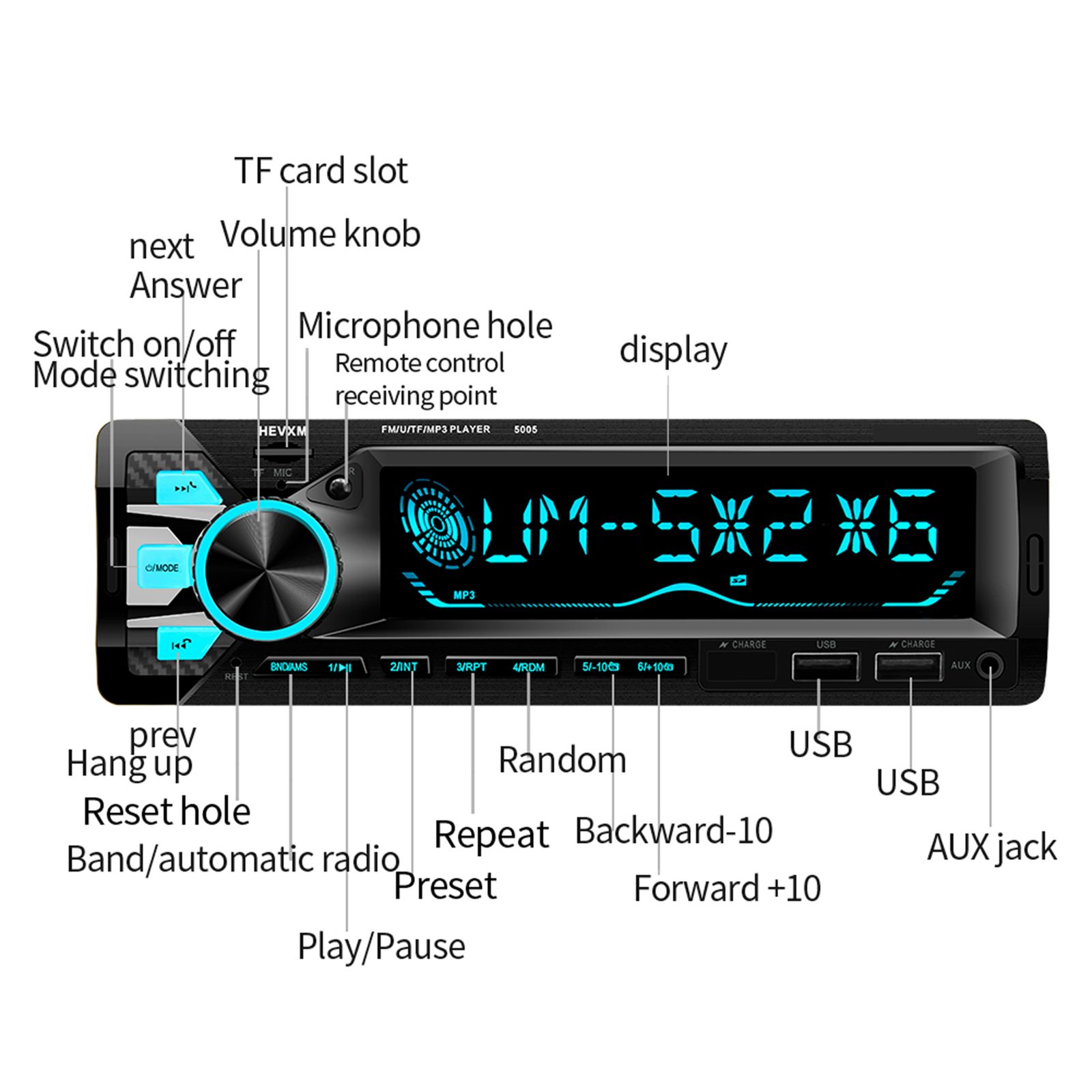 Autoradio Bluetooth 1DIN 7 Couleurs LED et Charge Rapide 2.1A Pioneer 9900 - راديو سيارة بلوتوث