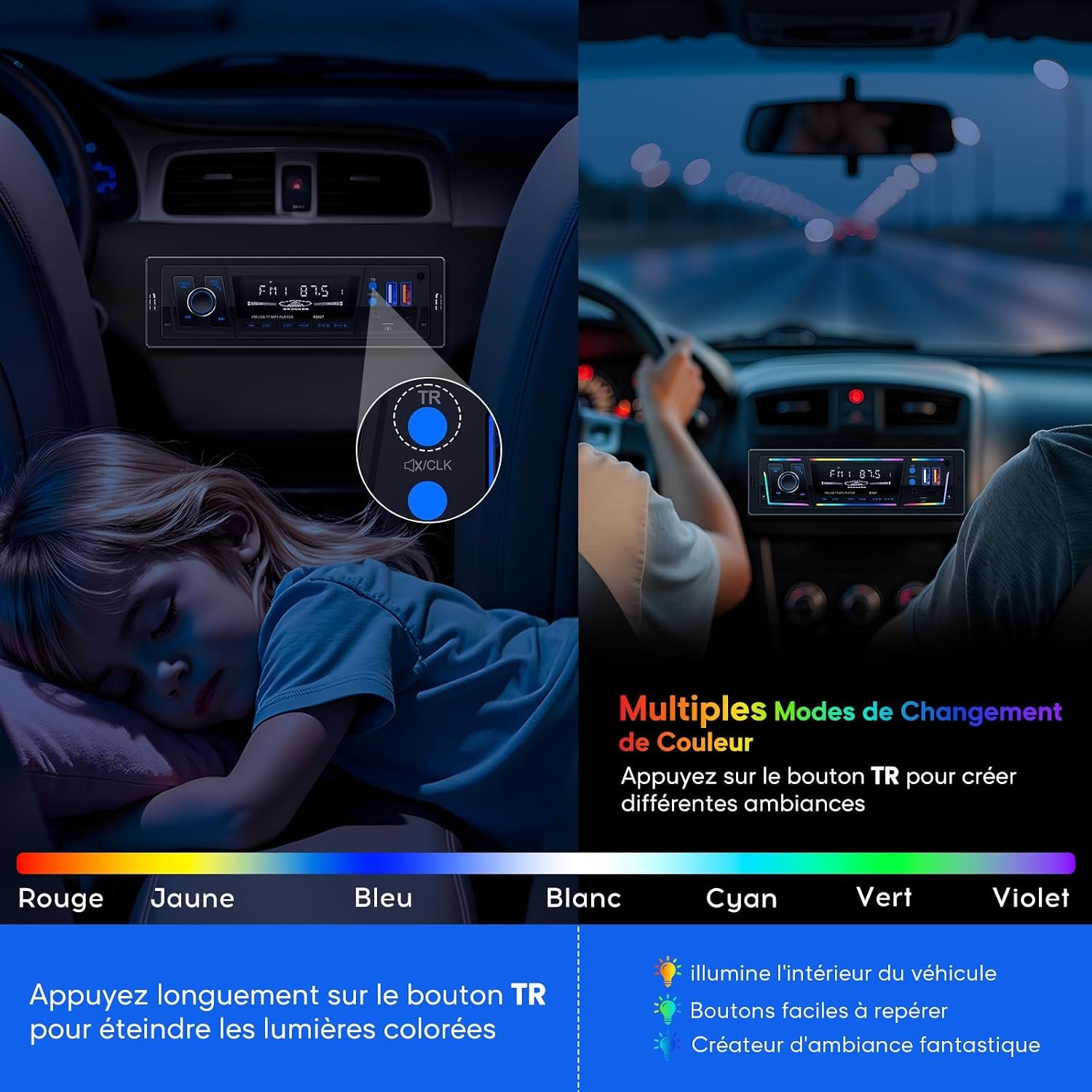 Autoradio Bluetooth 5.0 1DIN Charge Rapide USB et Type-C, Éclairage Personnalisable DSP et RDS - راديو سيارة بلوتوث مع منفذي شحن